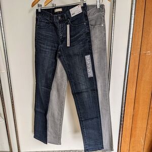 UNIQLO Lot of 2! Skinny Tapered Jeans 28Wx32L Grey + Dark Wash Blue 98% Cotton
